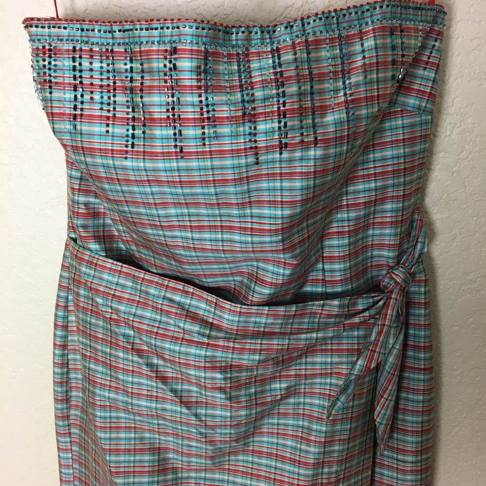 Stunning Kay Unger silk taffeta plaid dress